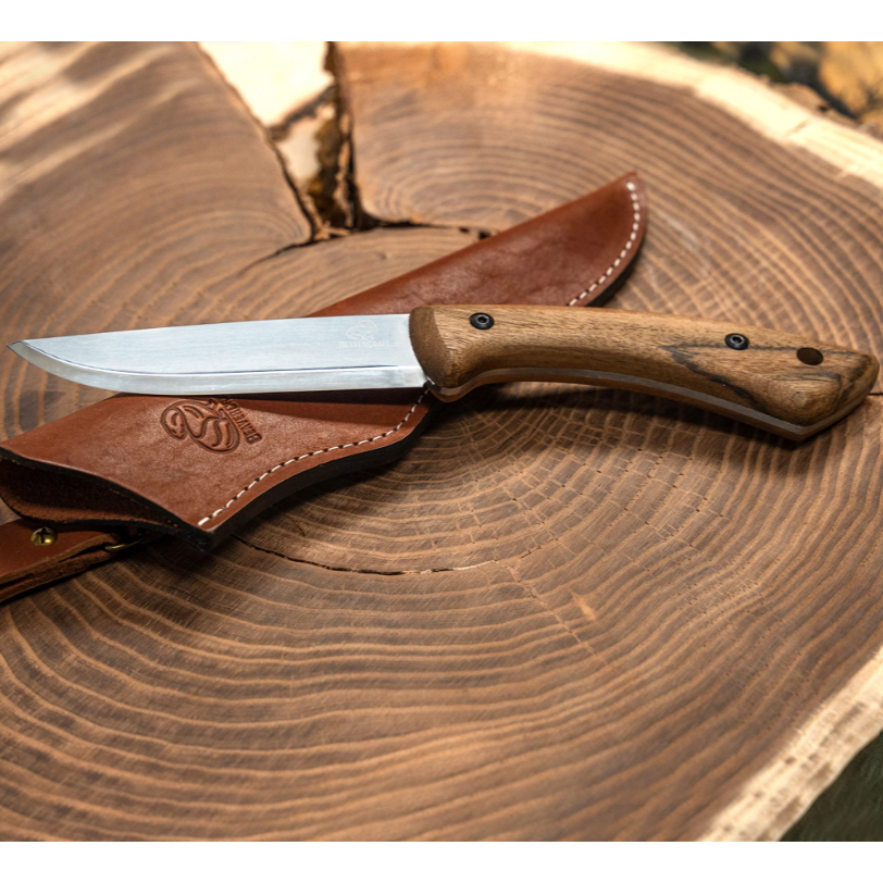 BeaverCraft Bushcraft Knife Walnut Handle with Leather Sheath