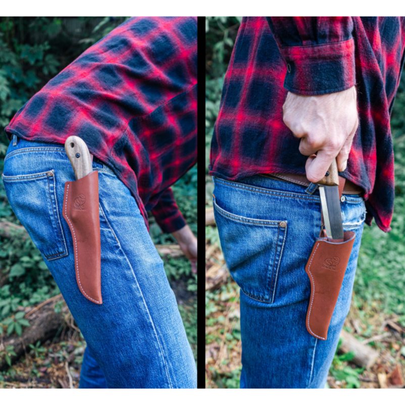 BeaverCraft Carbon Steel Bushcraft Knife Walnut Handle with Leather Sheath