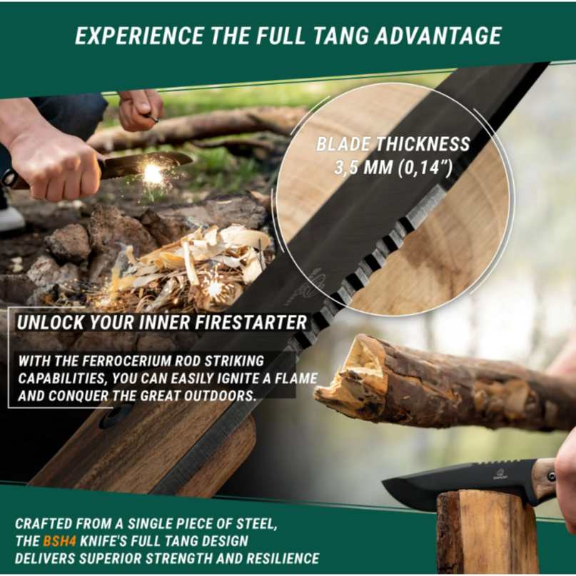 Most rugged bushcraft knife with full tang blade.