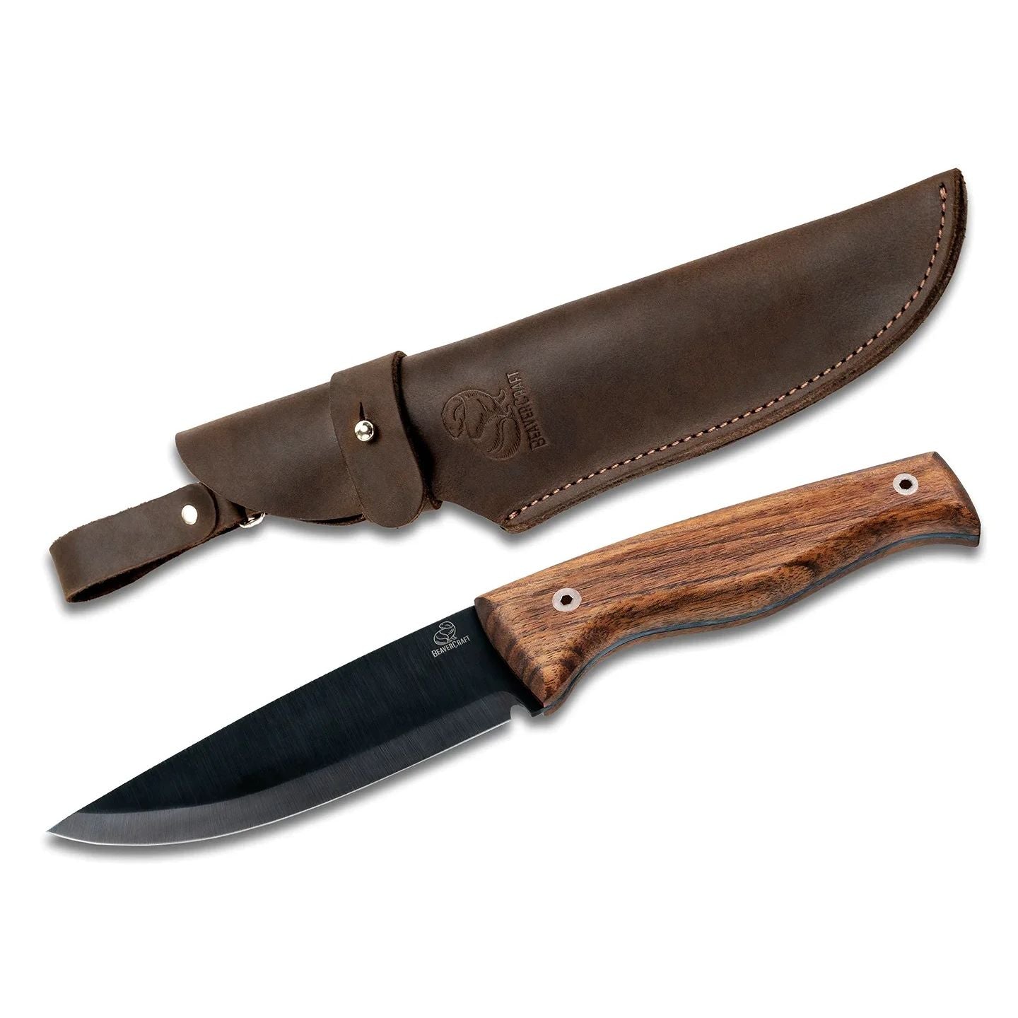 BeaverCraft BSH3 Carbon Steel Bushcraft Knife Walnut Handle with Leather Sheath.