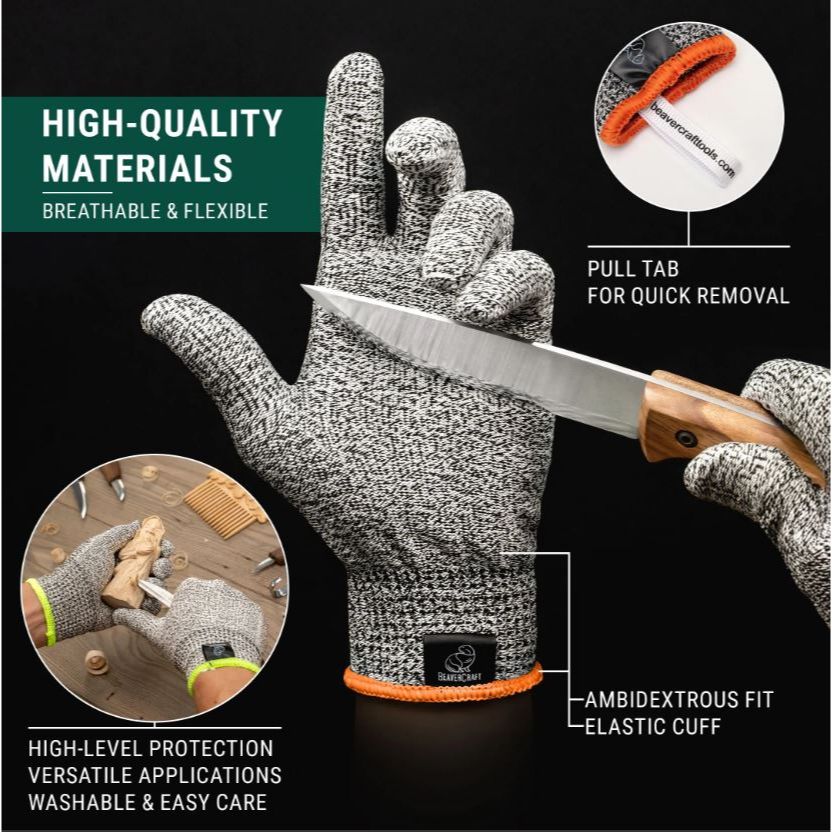 Wood carving gloves for carving spoons.