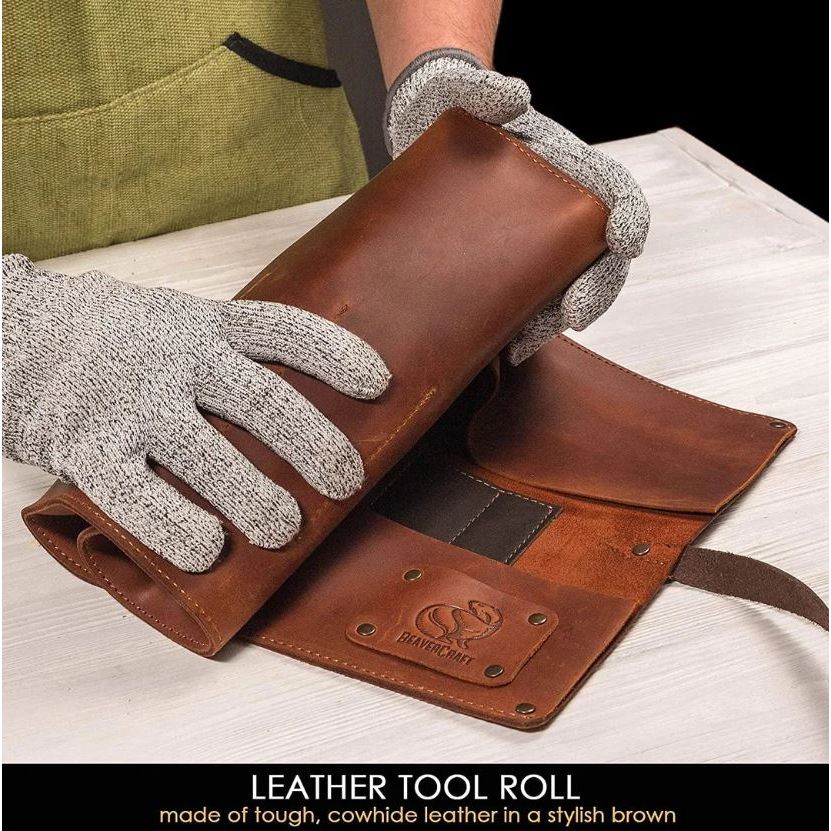 Leather tools roll comes with wood carving set.