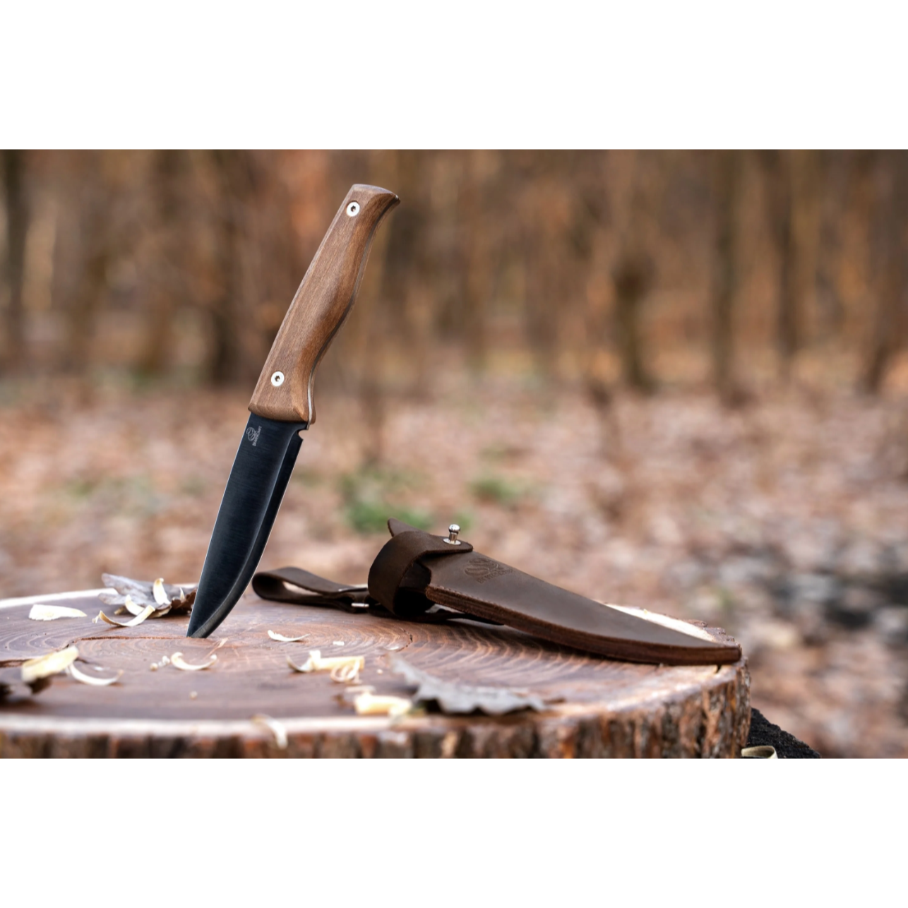 BeaverCraft Carbon Steel Bushcraft Knife Walnut Handle with Leather Sheath