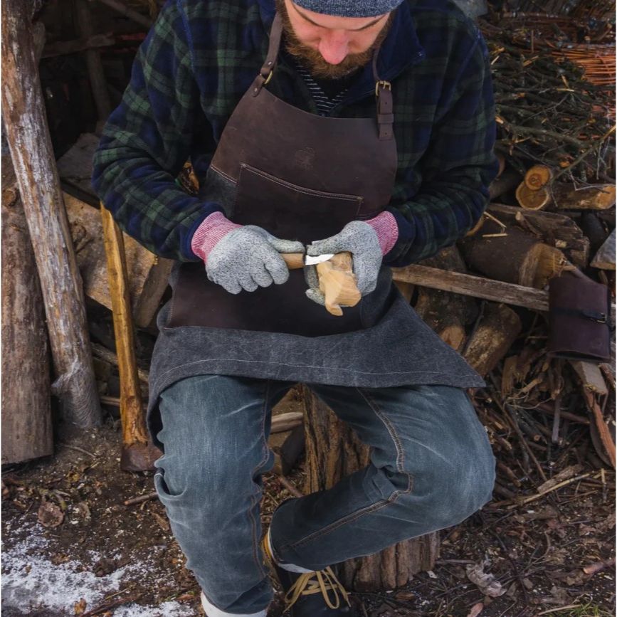 BeaverCraft Brown canvas with Leather Whittling Apron