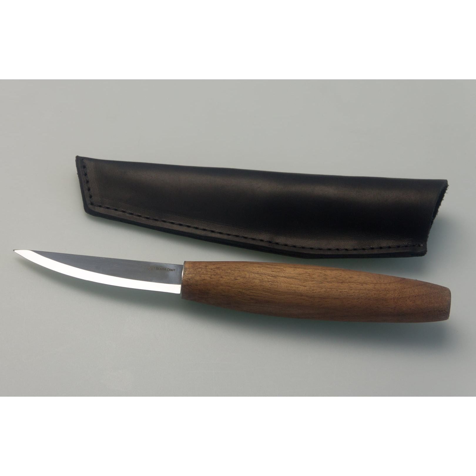 BeaverCraft C4X Wood Carving Sloyd Knife with Walnut Handle and Leather Sheath.