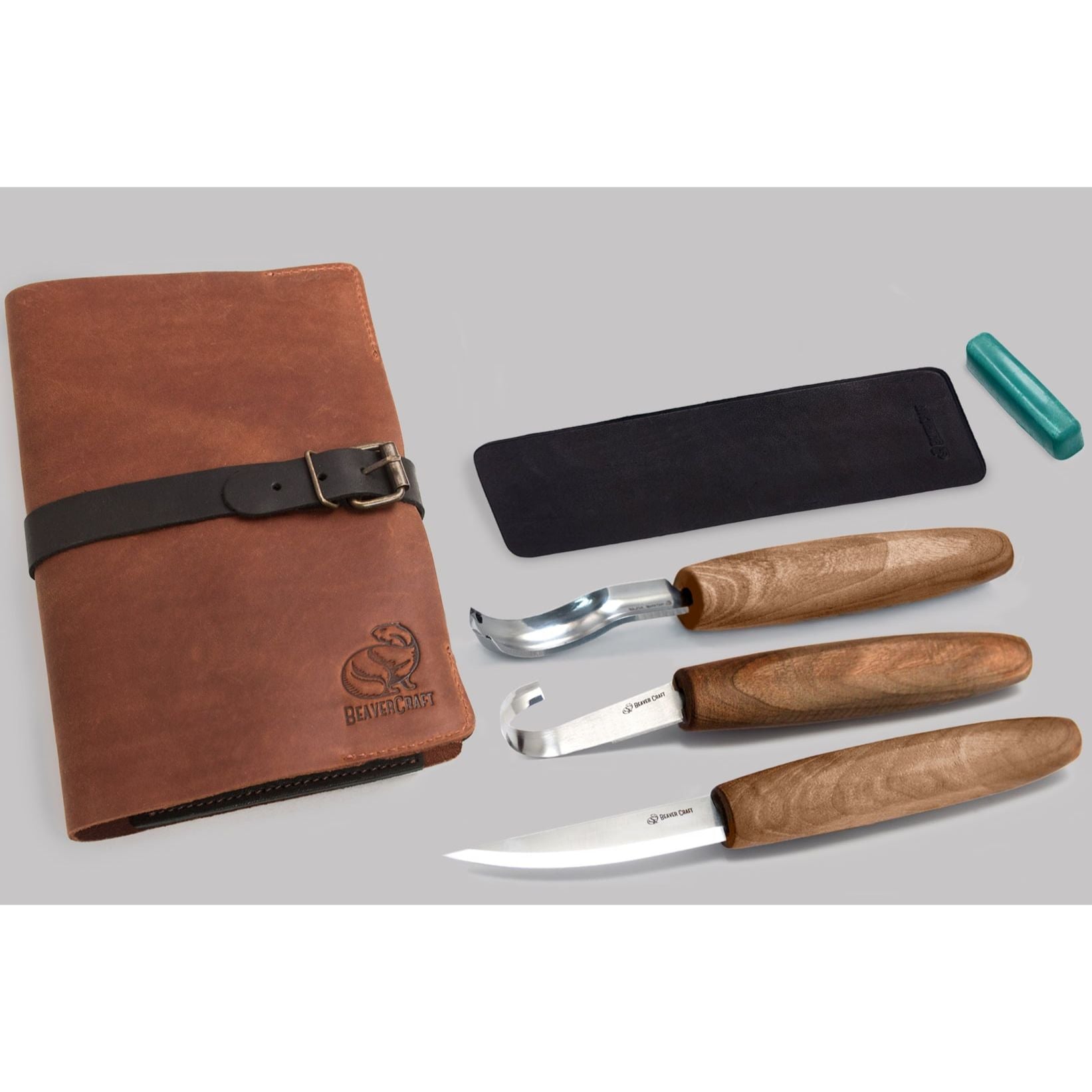 Deluxe spoon carving set with gouge and premium leather case | BeaverCraft