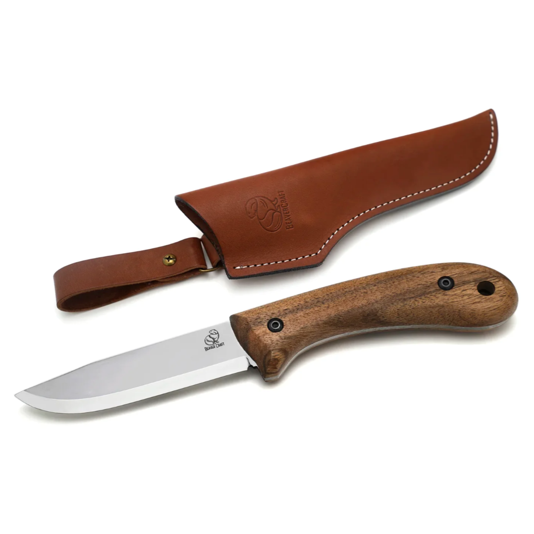 BeaverCraft Carbon Steel Bushcraft Knife Walnut Handle with Leather Sheath - BSH2