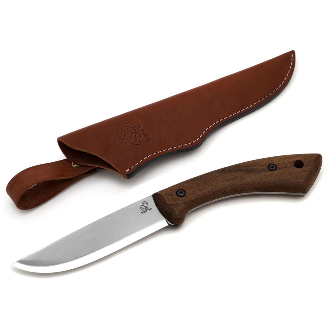 BeaverCraft Carbon Steel Bushcraft Knife Walnut Handle with Leather Sheath - BSH1