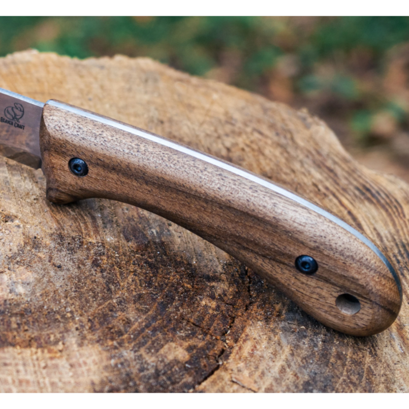 BeaverCraft Carbon Steel Bushcraft Knife Walnut Handle with Leather Sheath - BSH2