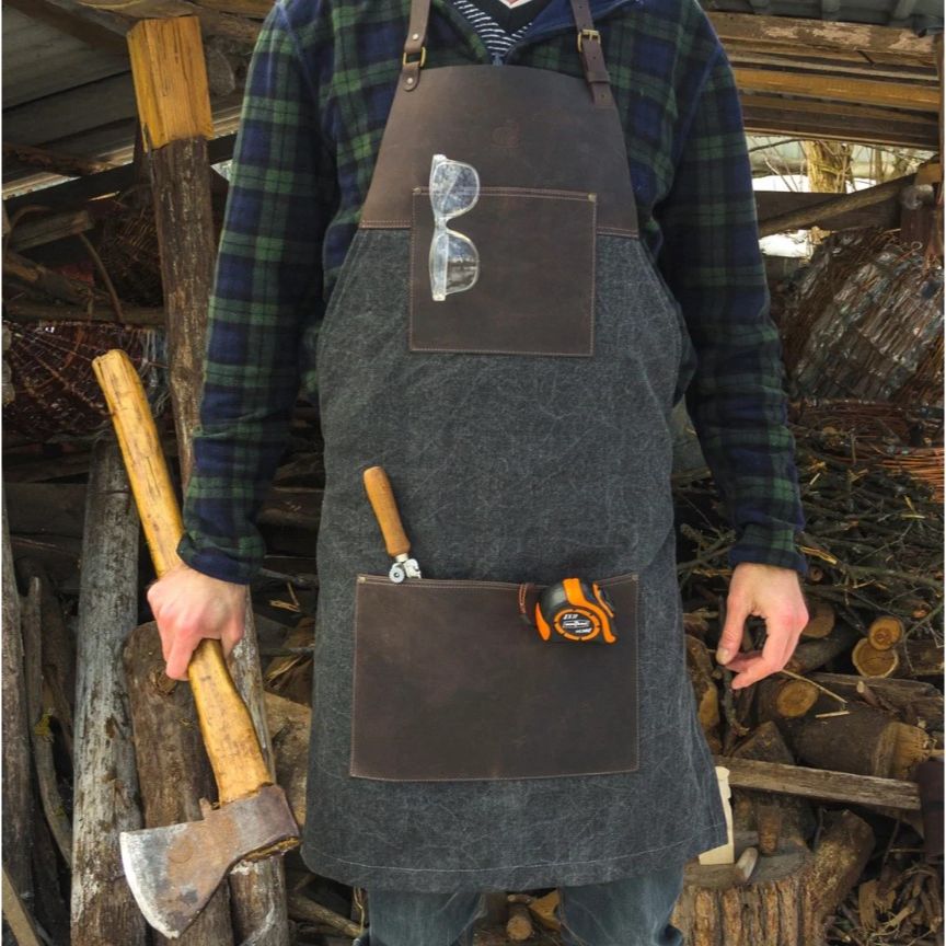 BeaverCraft Brown canvas with Leather Wood Carving Apron